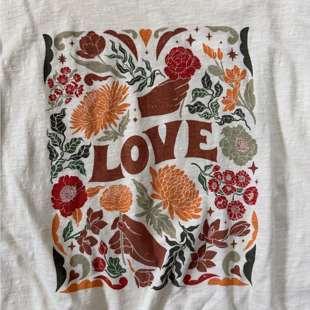KNOWN SUPPLY Floral Boho Love Cream Organic Cotton Long sleeve size small - Picture 4 of 8
